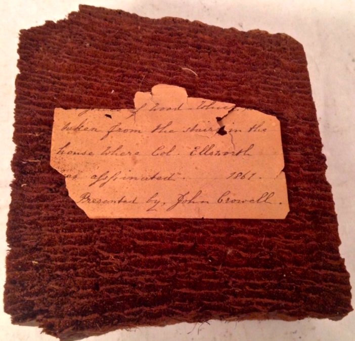 A piece of the Marshall House staircase taken by Massachusetts soldier John Crowell as a relic. Sold recently in February 2015 on e-bay for $332.